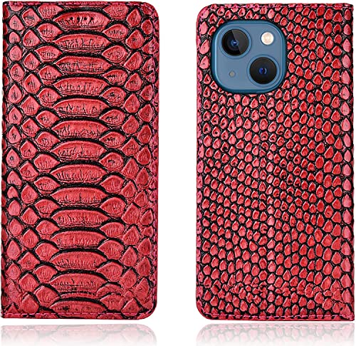Étui à rabat magnétique iPhone 14 rouge en cuir pour éviter les rayures d'écran