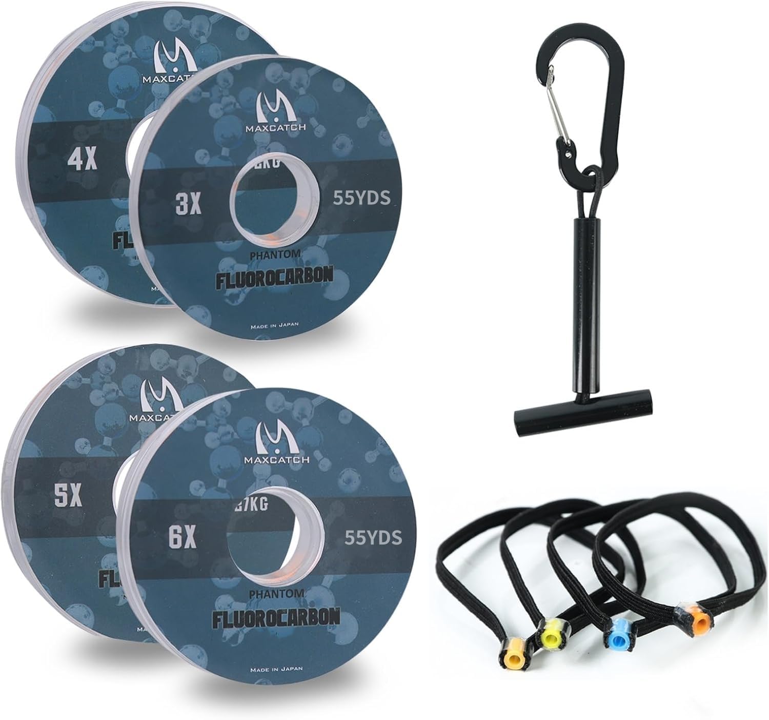 Maxcatch Fluorocarbon Tippet Line for Fly Fishing with Tippet Holder & Tender, Clear, 50m/55Yds, 4PCS