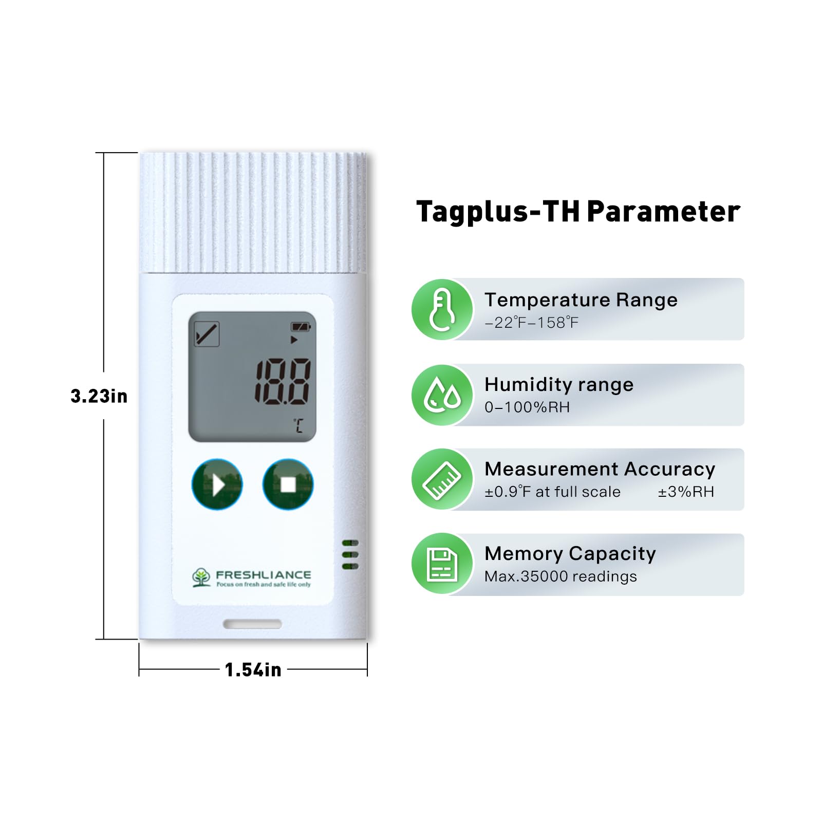 Freshliance - Registrador de datos de temperatura y humedad, grabadora de humedad de temperatura reutilizable por USB con informe PDF CSV, termómetro digital para refrigerador y higrómetro para 35000