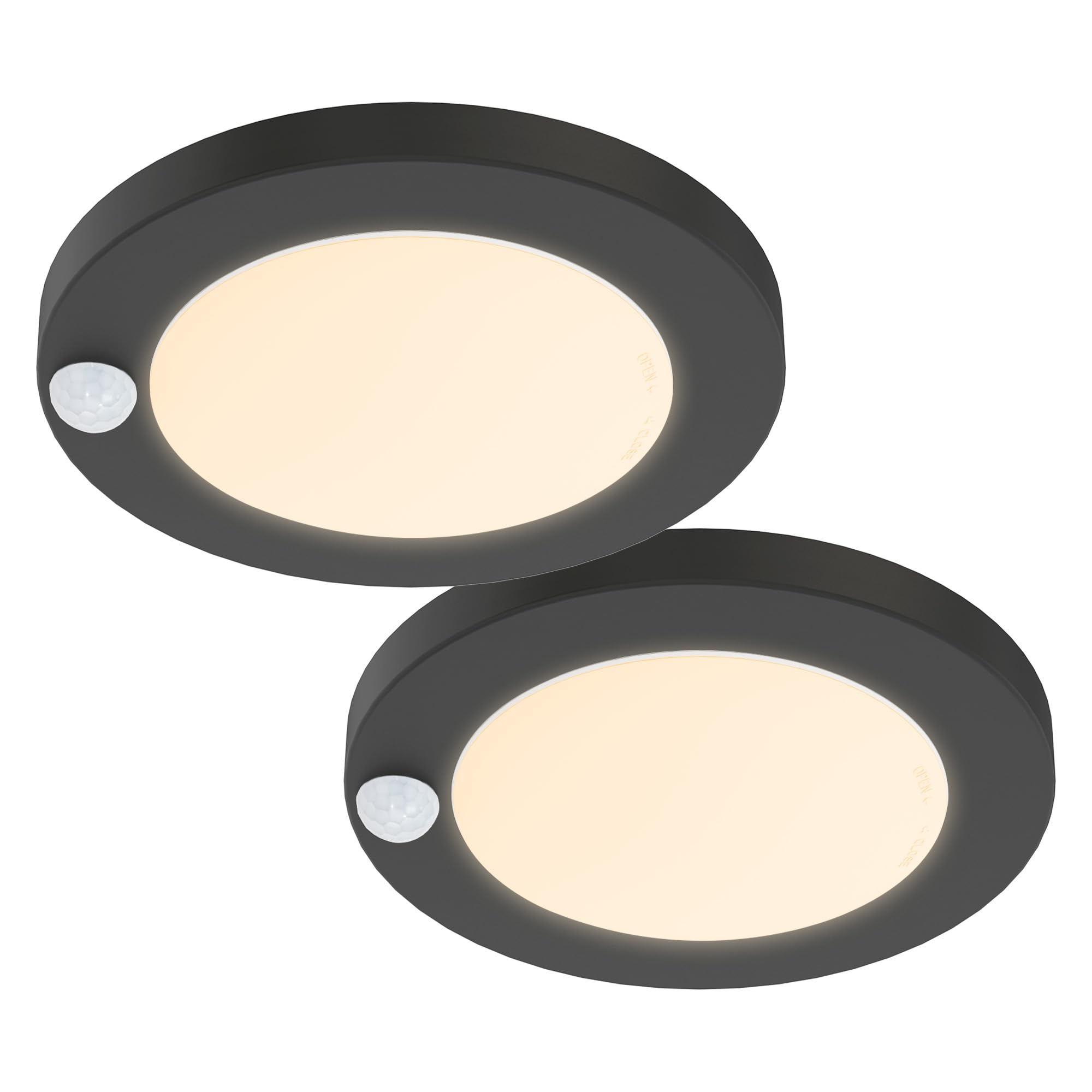 ZAGO Lampa sufitowa LED 6", 120 V, 120 V, czujnik ruchu, 15 W, 1100 lumenów, CRI>80, 3000 K, ciepła biel, do szafy, pralni, garażu, spiżarni, wilgotnego miejsca, ETL, czarna, 2 sztuki