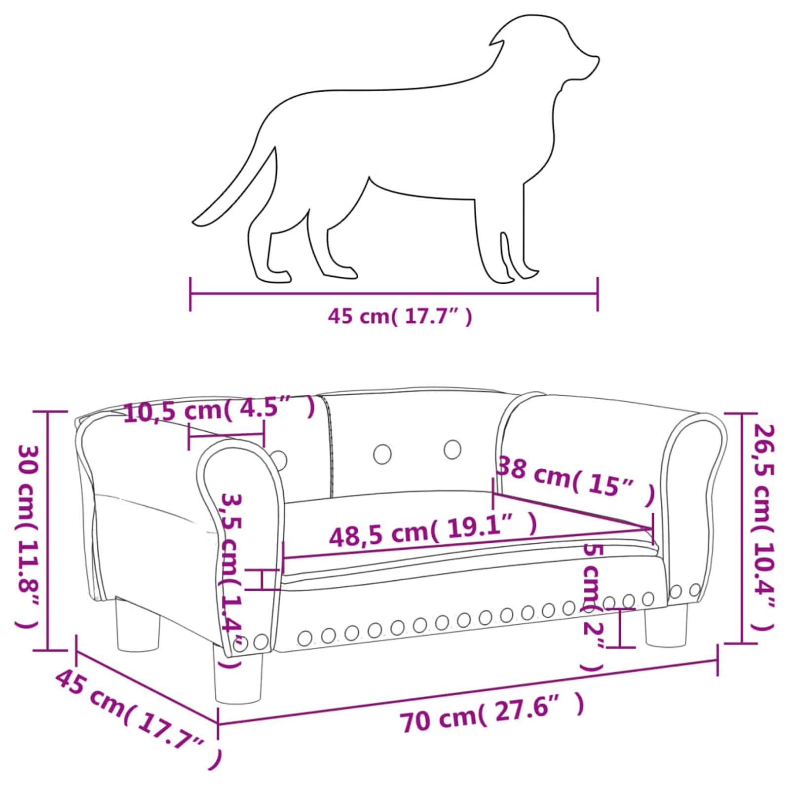 LAPOOH Lettino per Cani Nero 70x45x30 cm in Similpelle,Articoli per Animali,Animali Domestici - Articoli,Articoli per Cani,Lettini per Cani(SPU:171831)