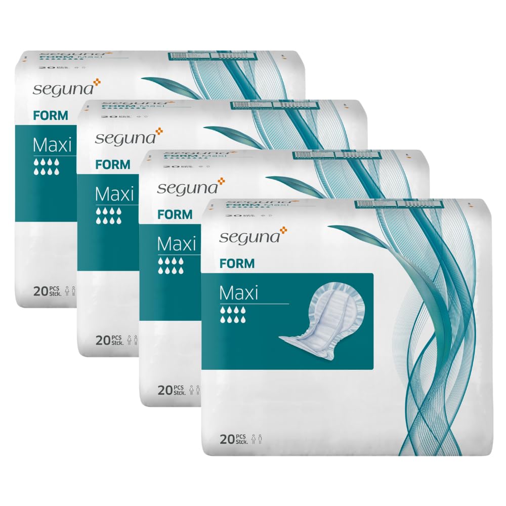 SEGUNA Form Maxi, Inkontinenzvorlagen für Frauen und Männer, Anatomische Vorlagen bei sehr schwerer Inkontinenz, Stuhlinkontinenz (Sparpaket (4 x 20 Stück))