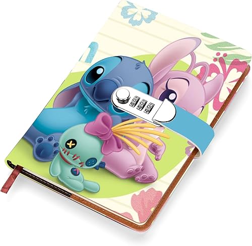 Stitch Diario de viaje, diario A5 con bloqueo de contraseña creativo, diario con cerradura, diarios de bloqueo secreto, diario de piel sintética A5