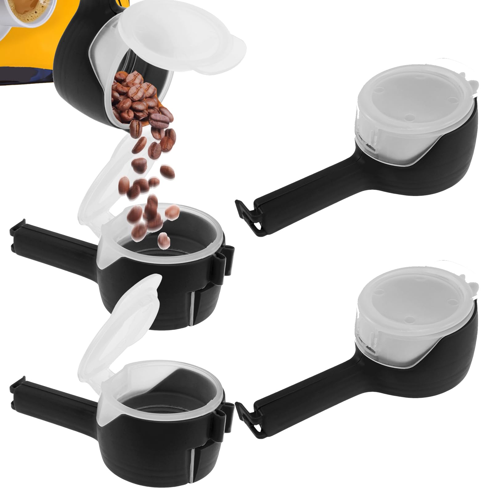 4Pcs Bag Clips for Food Storage,Snack Clips That Pour,Food Sealing Clips with Pour Spouts,Multi-Purpose Food Clips Reusable for Snack, Cereal, Nuts,Kitchen Bag (Black, 4pcs)