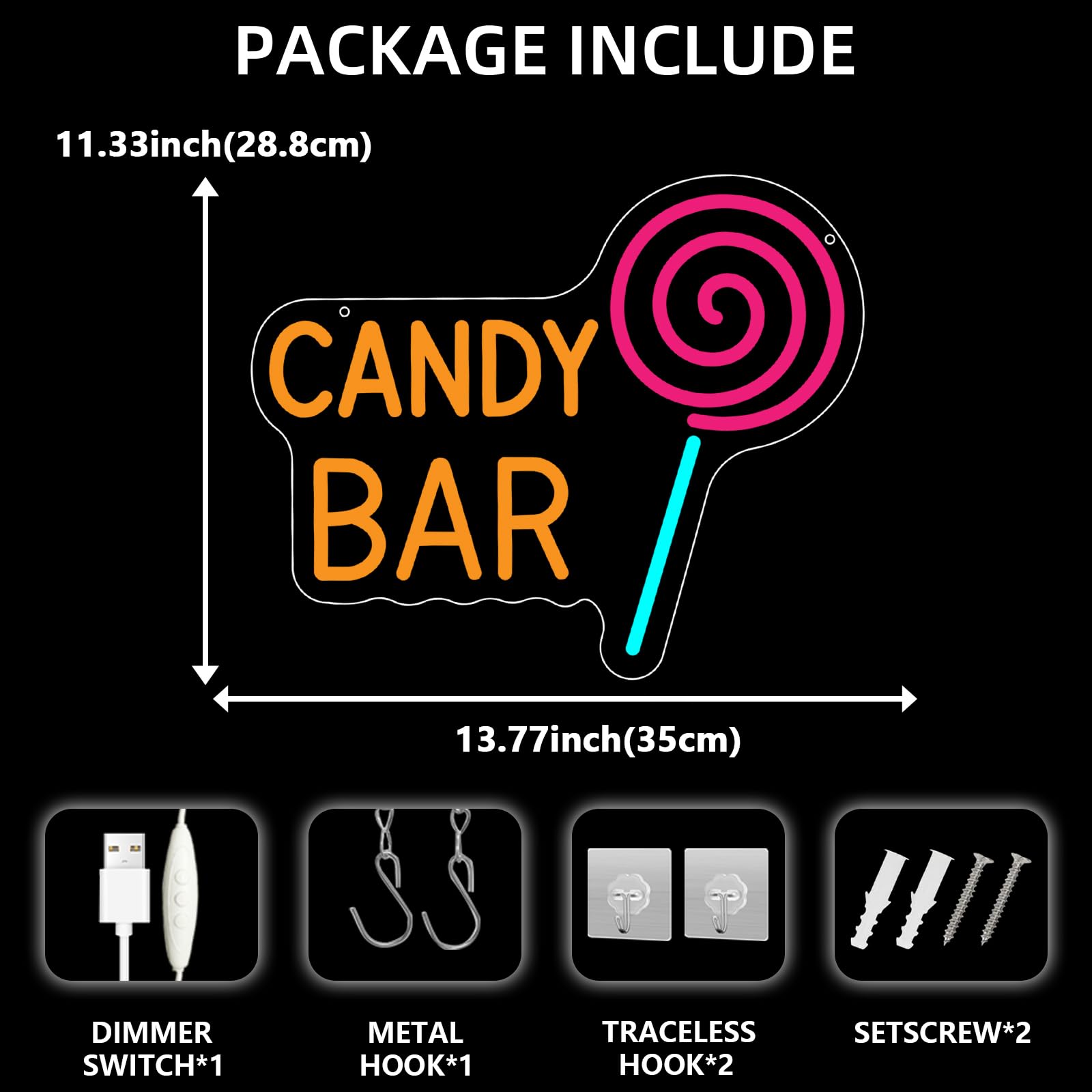 Cartel de neón Candy Bar LED, decoración para cumpleaños y bodas