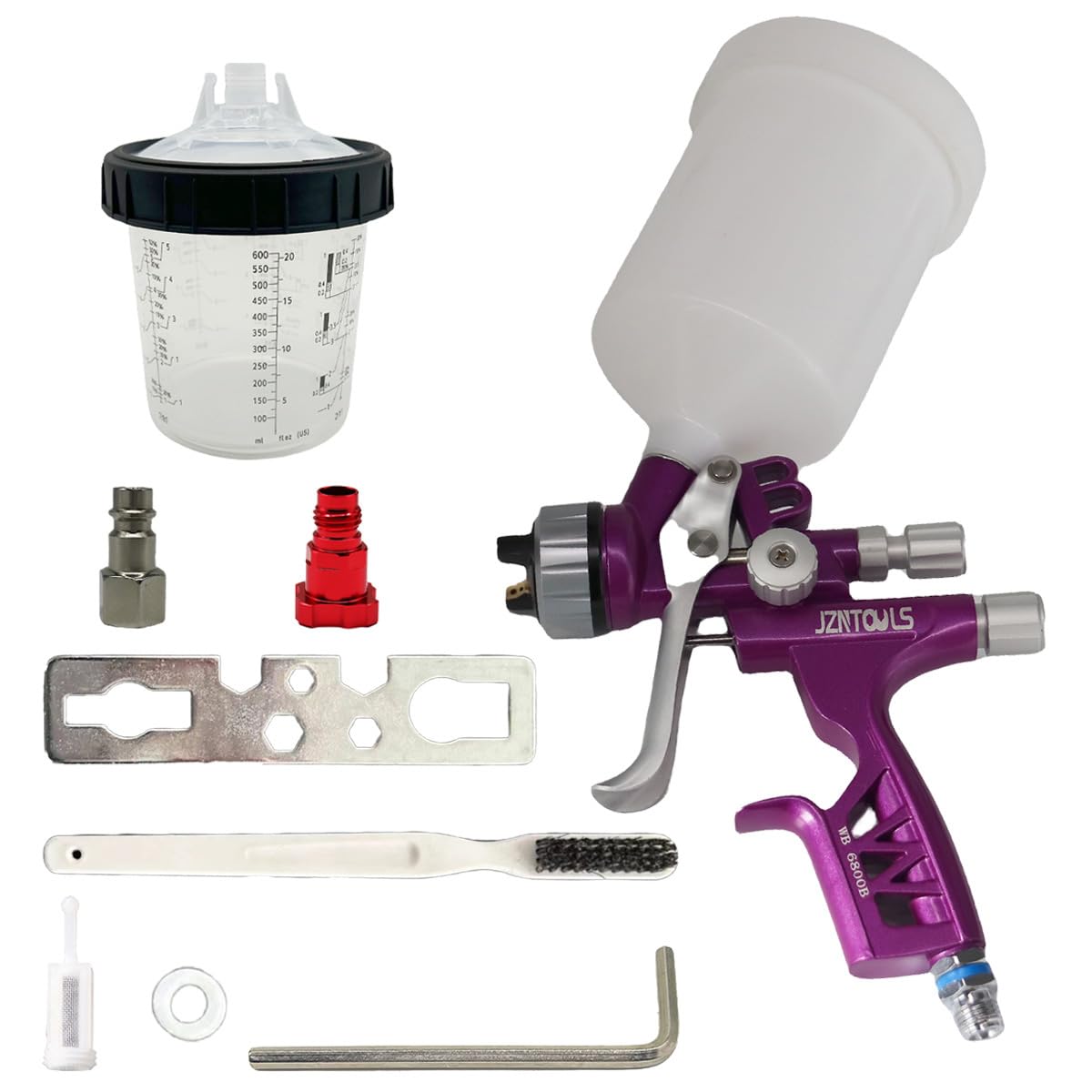 Pistolet natryskowy LVLP Pistolet grawitacyjny z dyszami 1,3 mm + 600 ml plastikowy kubek 600 ml + 600 ml zestaw szybkich kubków do mebli samochodowych (różowy)
