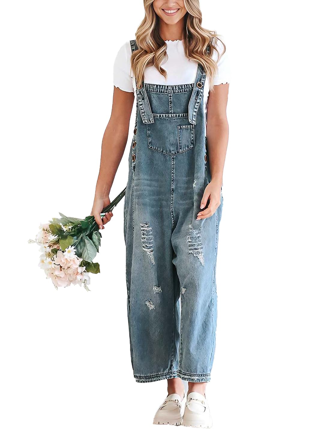 Damskie spodnie ogrodniczki w stylu vintage, denim, luźne, rozproszone, regulowane, baggy harem, kombinezon, spodnie