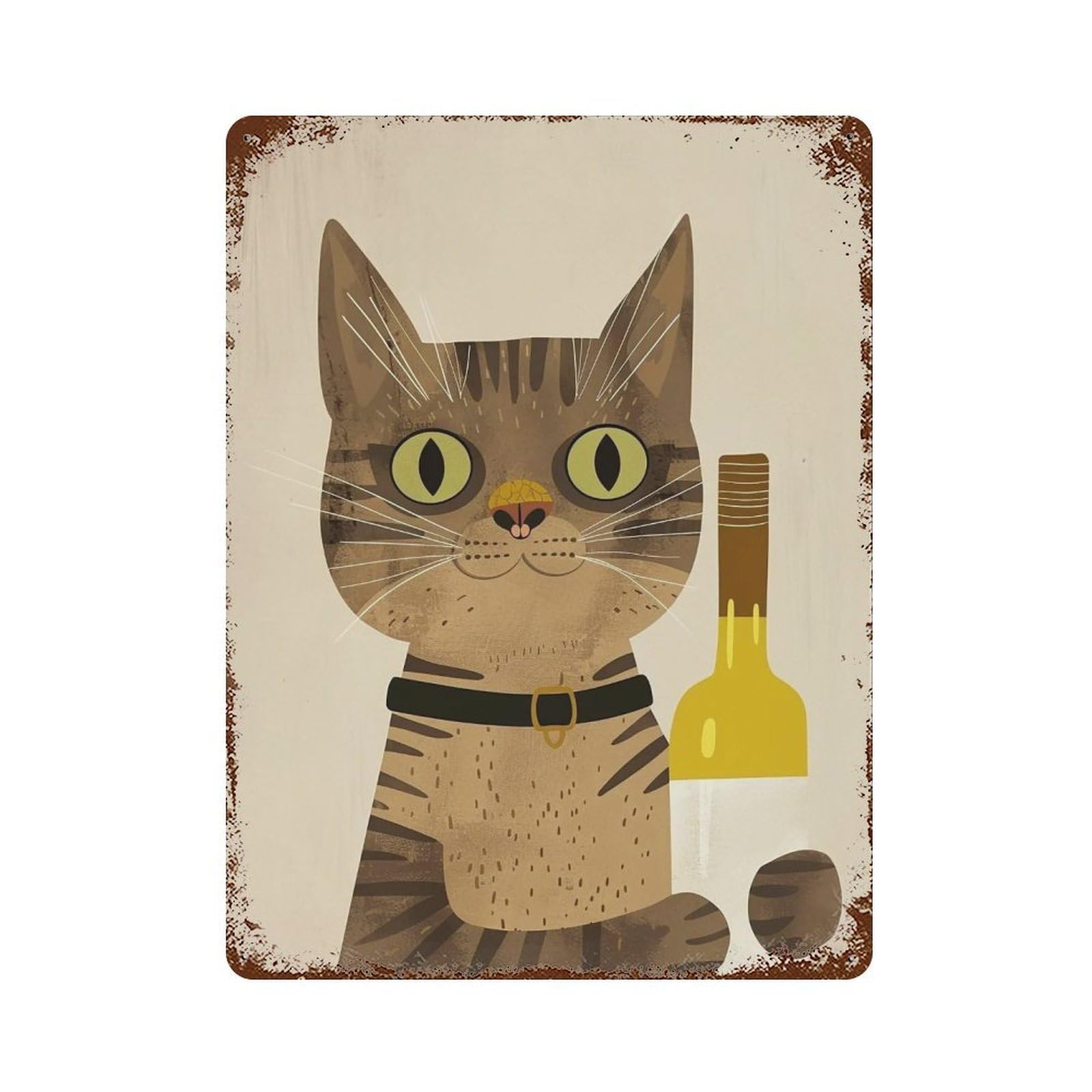 HDURYEYRYY Tabby Cat Holding White Wine 04 Wall Retro Iron Vintage Art Metal Tin Sign Poster Modern Home Cofffee Club Art Bar Shop Decor Style 40x30cm