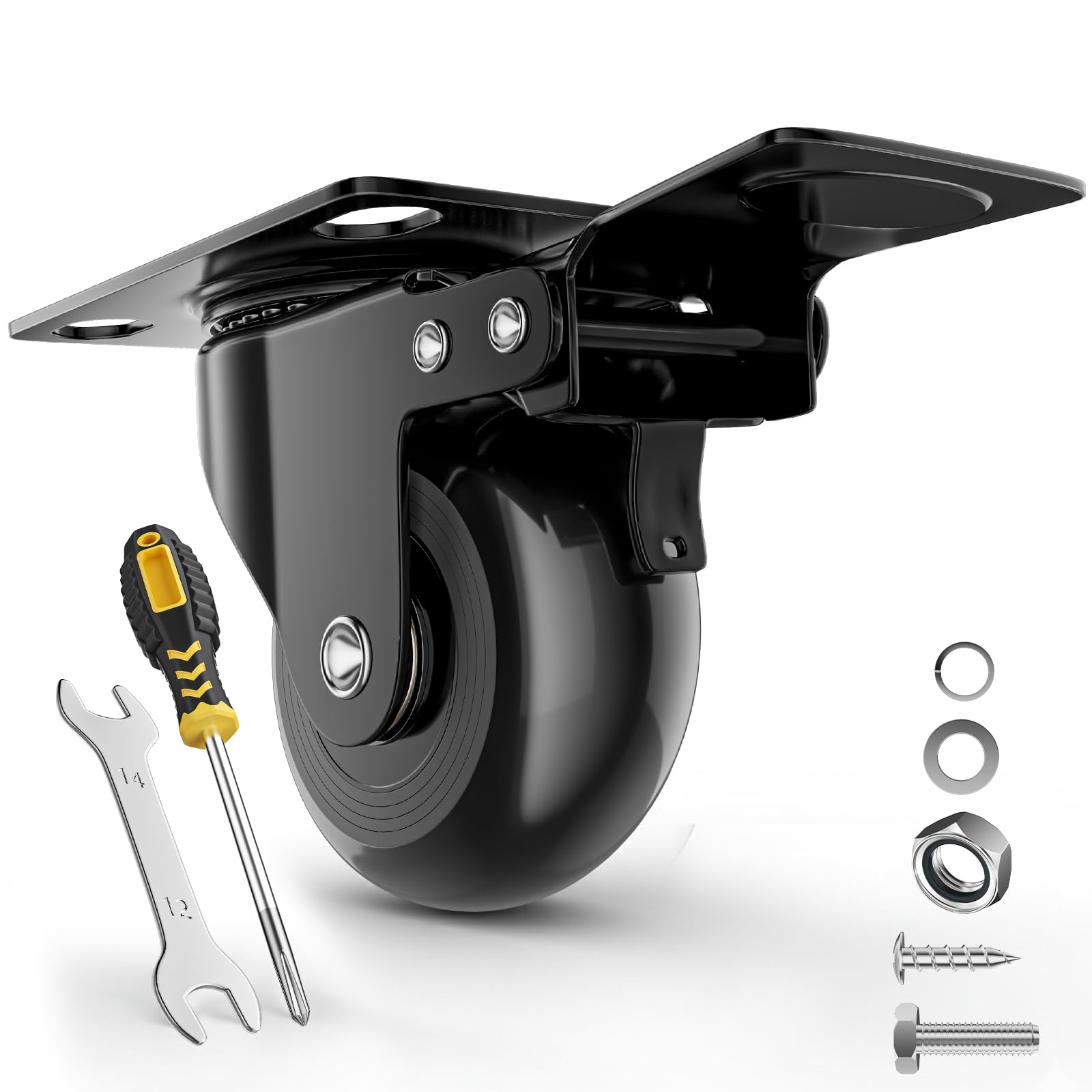 COSYLAND Ruedas para Muebles Pesados 50 mm, Juego de 4 Ruedas Giratorias 360° con Placa, Hasta 300 kg, No Dejan Marcas, para Transporte y Movimiento de Muebles, 4 Ruedas con Freno, Negro — view 2