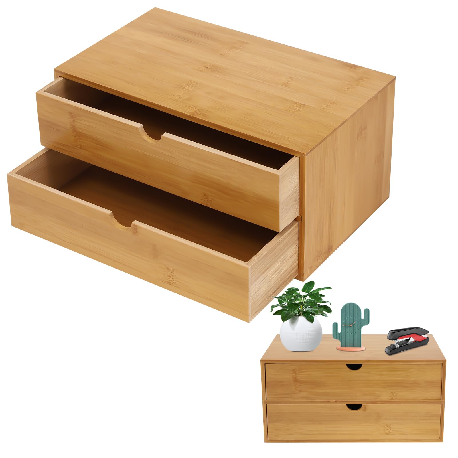 Organizador de escritorio, organizador de escritorio de bambú, organizador de mesa con 2/3 cajones, organizador de mesa de oficina, caja de maquillaje, para sellos, tiras de papel, clips,