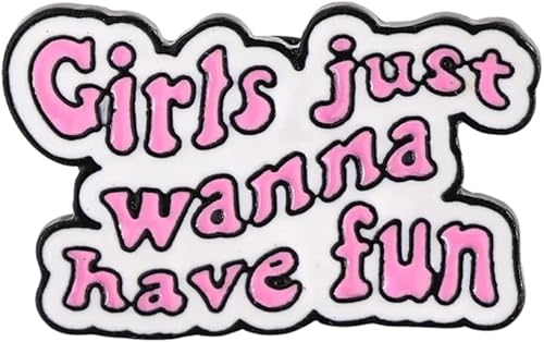Girls Just Wanna Have Fun - Pin de solapa, música de los años 80, estilo retro, rosa y blanco, broche de 1.4 pulgadas