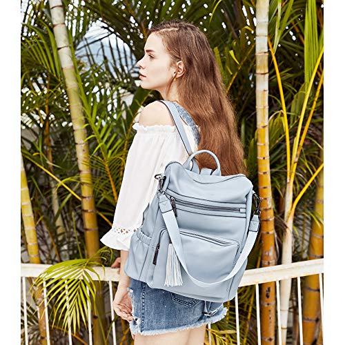 Image of Backpack Purse For Women Fashion Leather Designer Travel Large Ladies Shoulder Bags with Tassel Blue