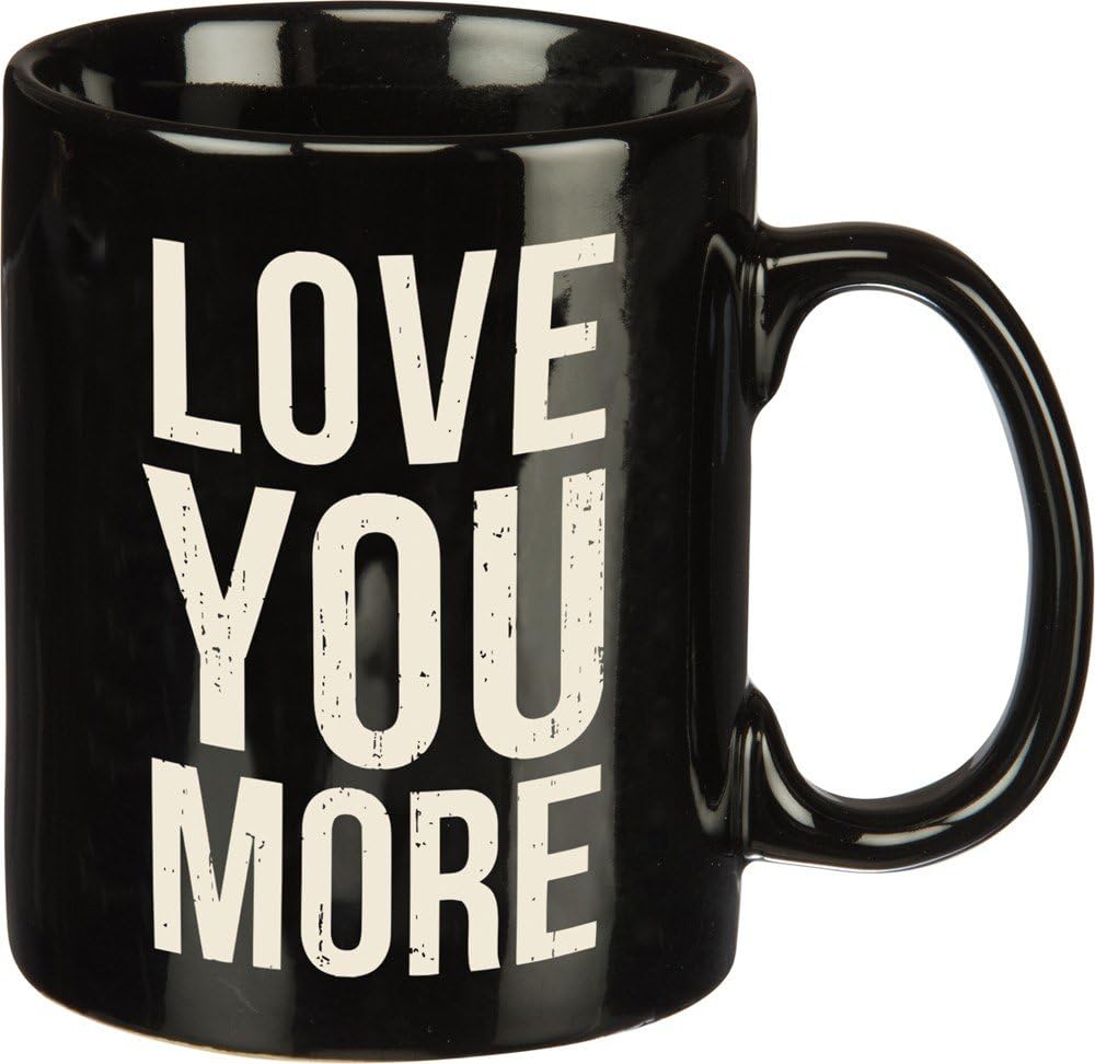 Primitives by Kathy Black and White Stoneware Coffee Mug, 20-Ounce, Love You More
