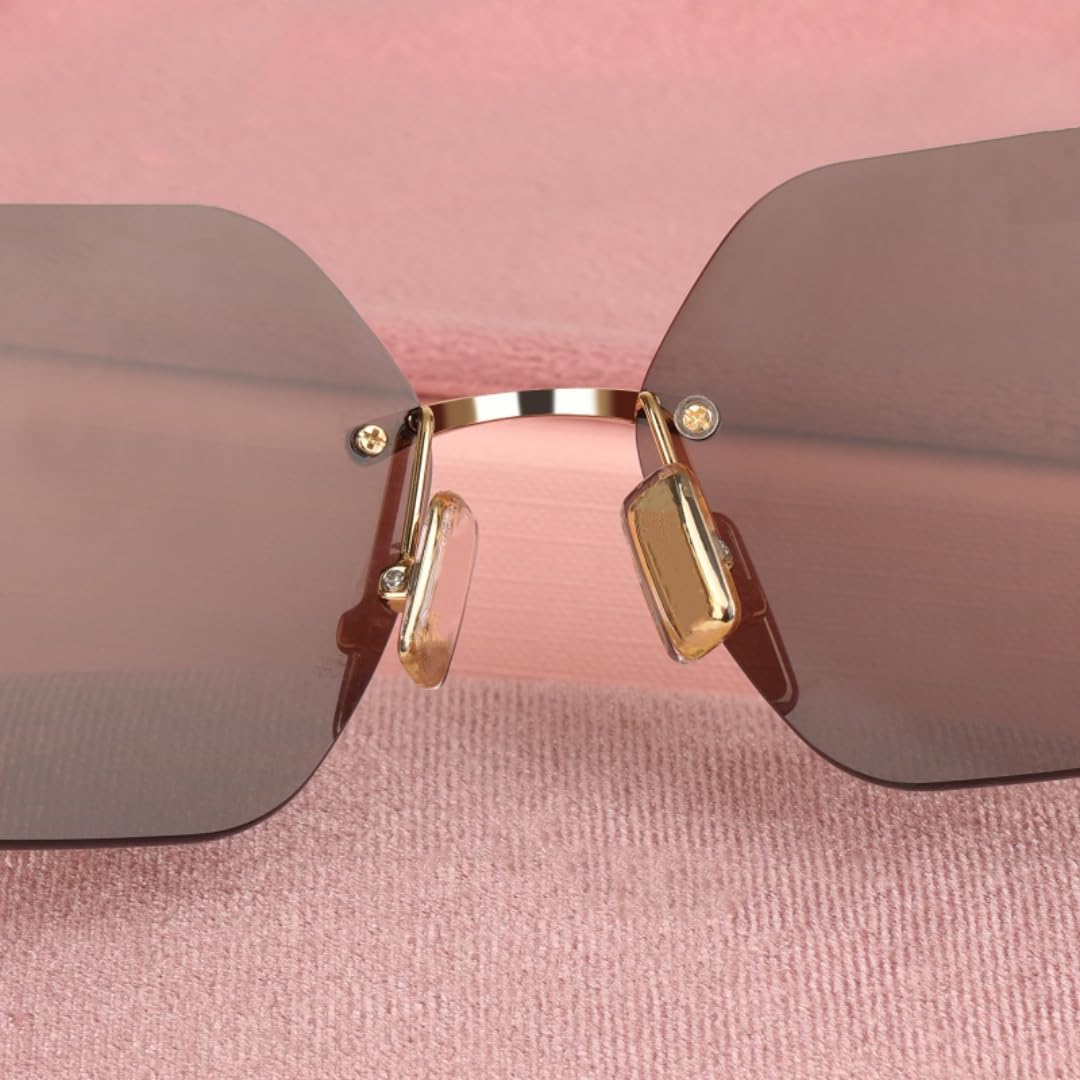 Occhiali da sole in metallo senza montatura di lusso per le donne telaio retrò Uv400