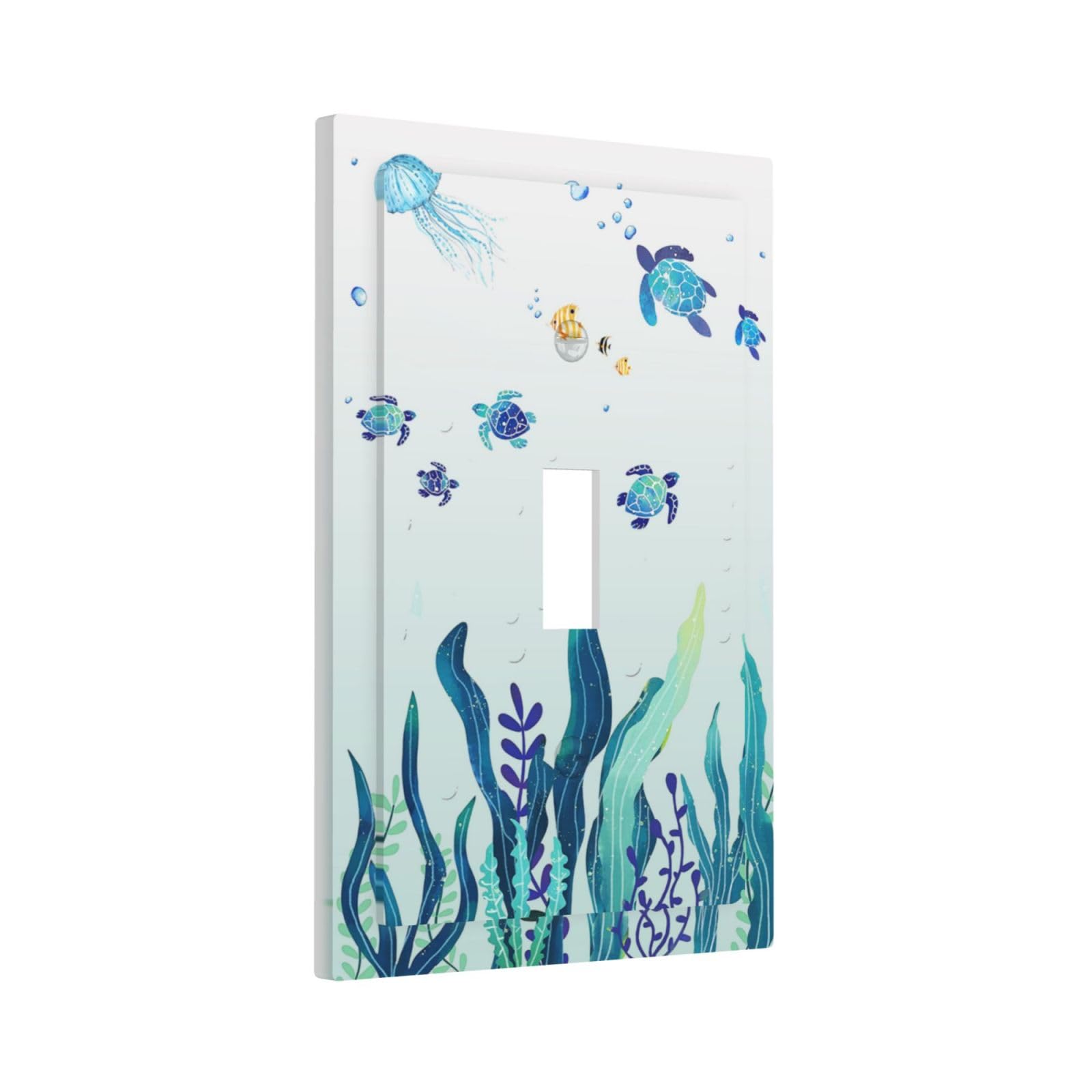 Sea Turtles Wall Ocean Grass Jellyfish Fish Sea Seaweed Bubbles Single Toggle Light Switch Cover Decorative 1 Gang Wall Plate Electrical Device