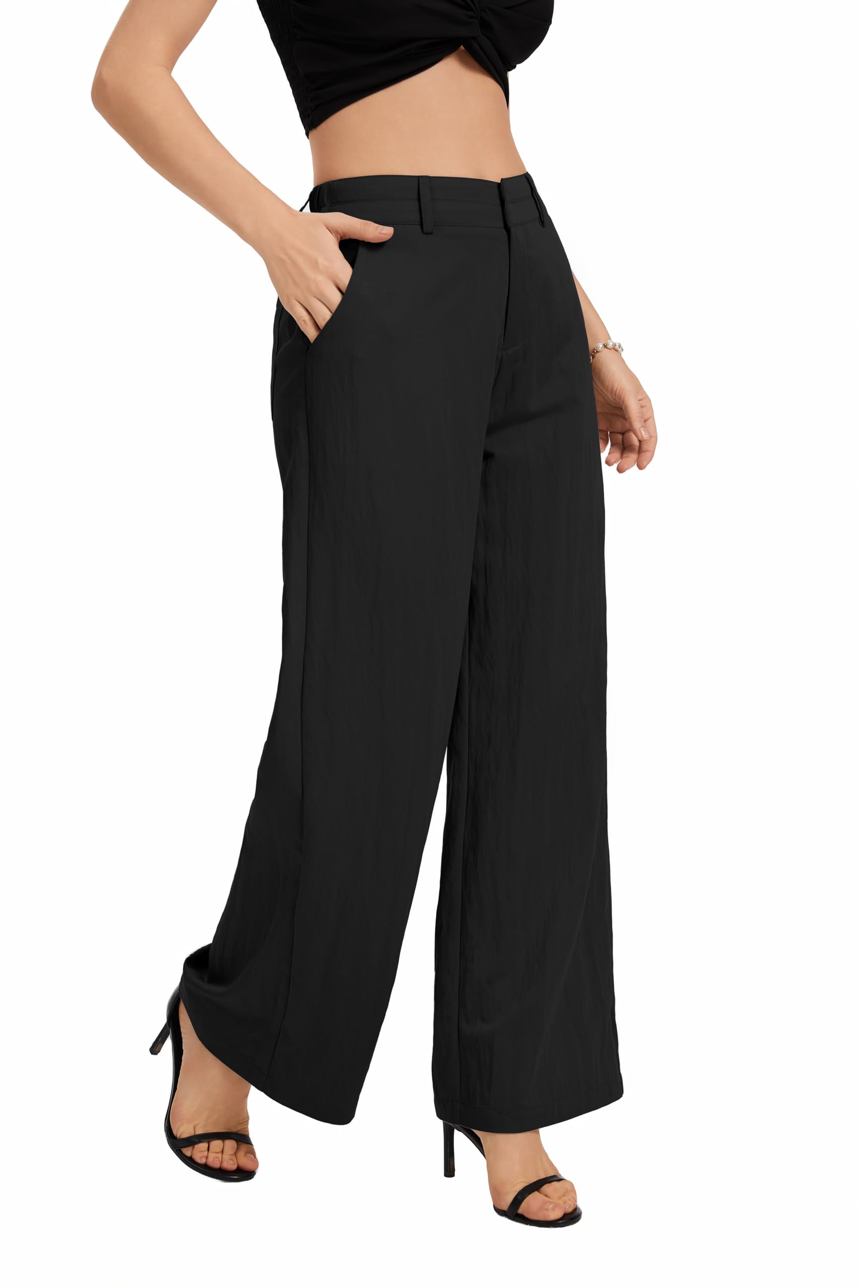 Womens Wide Leg Pants Casual High Waisted Stretchy Double Waisted Work Dress Pant
