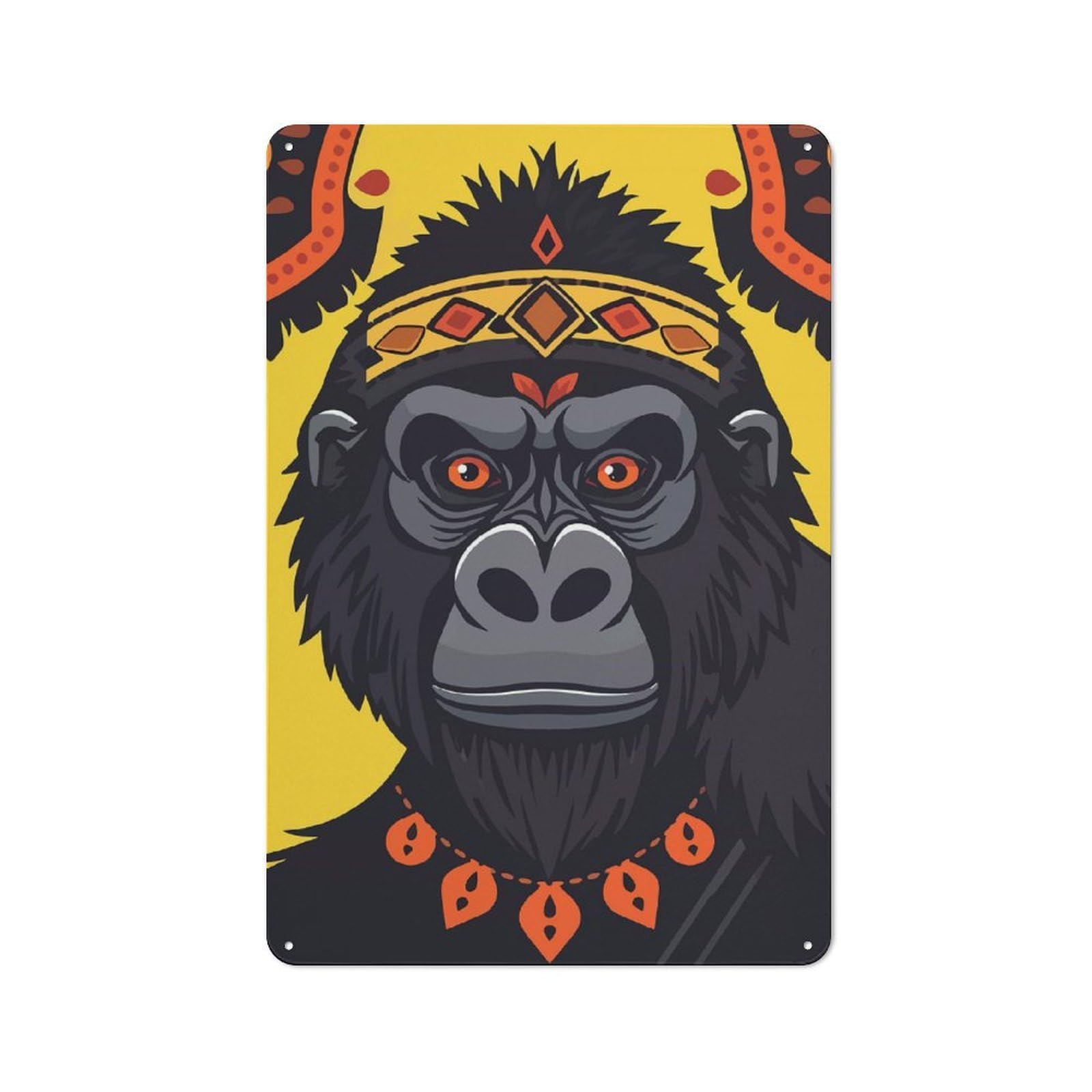 Junmoney Ornate Gorilla Portrait Rustic Metal Wall Decor 30X20cm, Country Metal Sign For Kitchen, Cottage, Porch Or Garden Room