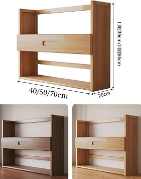 Desk Top Shelf, Desktop Rack, Small Book Shelf, Tabletop Shelf with Drawer, 2 Tiers, 3 Tiers, Bamboo, Durable, Large Capacity, Japanese Style, Compact, Space Saving, Multi-functional, Storage