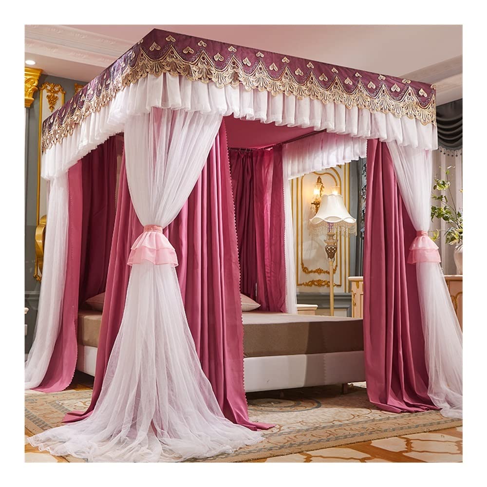 GTHTUHFD Mosquito Net For 1.8M/6Ft Bed, 4 Pole Support Luxury Bed Canopy, Bedroom Decorative Blackout & Dust Proof Bed Curtain,Style 2-1.8x2x2m