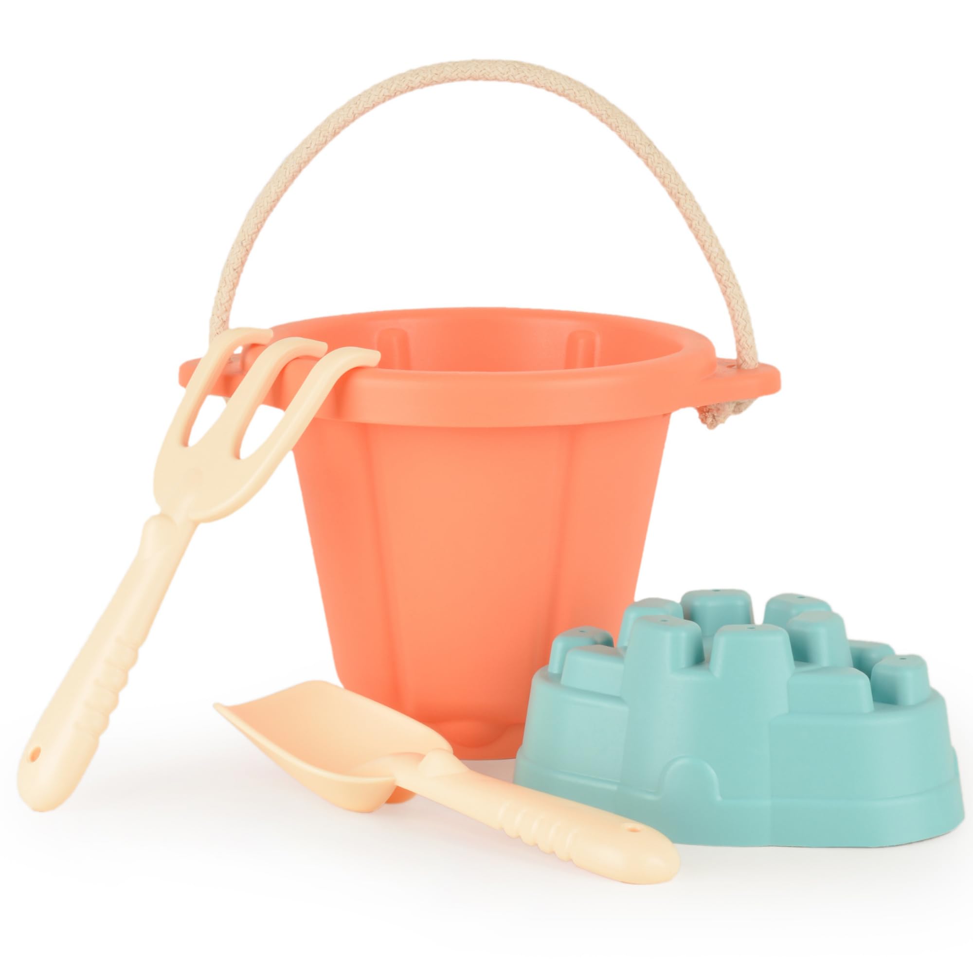 Beach Toys Set for Kids 4 Pcs | Water Outdoor and Sand Fun Tools Kid | Play Sand Bucket Shovel Set Toy Outdoor Vehicles for Boys Girls (Salmon)