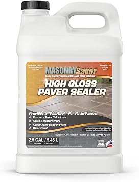 MasonrySaver High Gloss Paver Sealer - Clear Water Based Natural Stone Sealer 2.5 Gallon