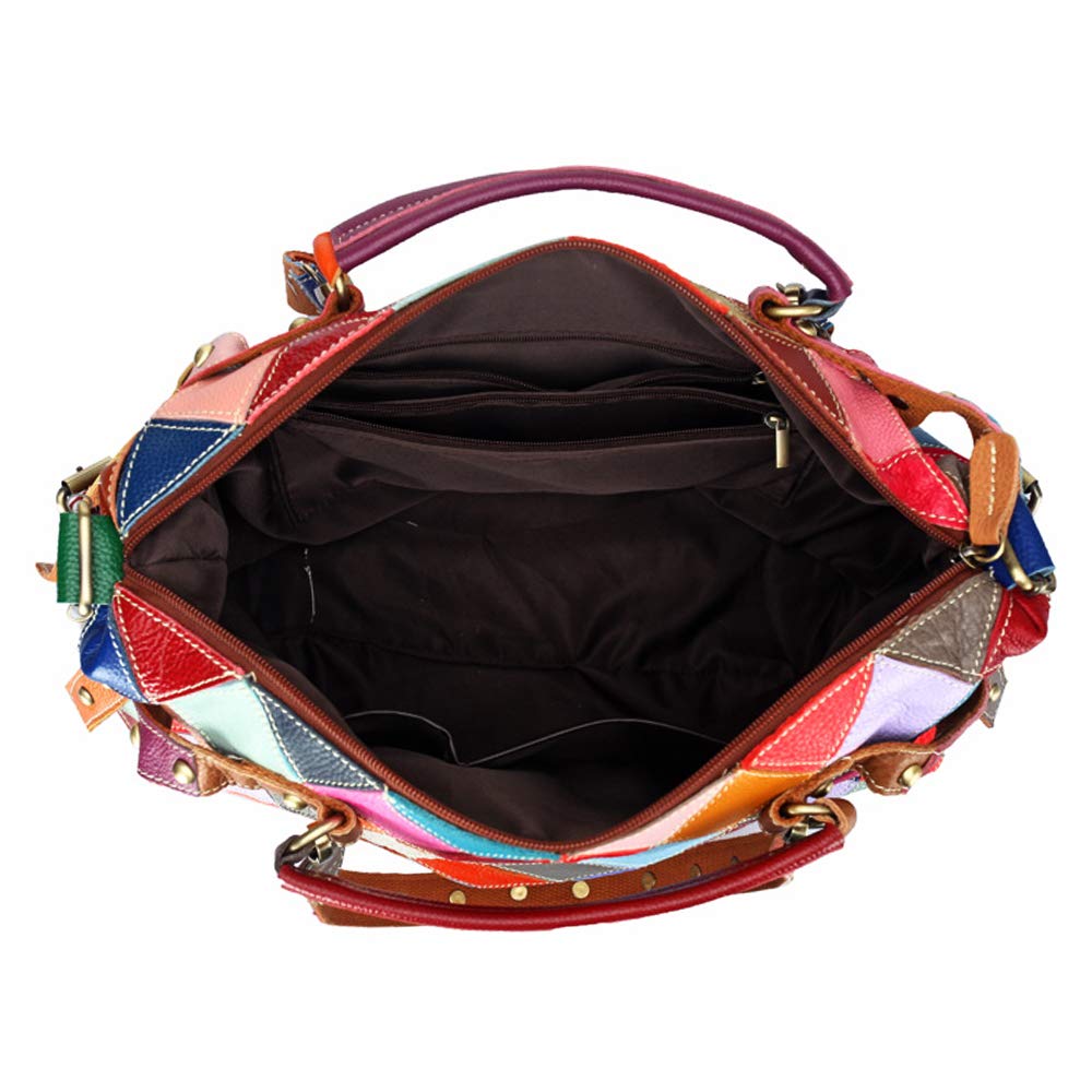 Damen Multicolor Einkaufstasche Rind Leder-Handtaschen Bunte Patchwork 2019 NEU TOP Bewertet Große Umhängetasche Hobo Taschen (Zufällig Mehrfarbig)