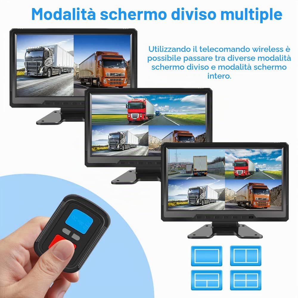 VSYSTO 4CH HD 1080P Camion Dash Cam, 10.1 '' Monitor Veicolo Backup Camera per Semi Trailer Van Trattore RV, Front & Sides & Rear Cam, GPS, Lente di Visione Notturna Infrarossa, Sensore di Temperatura