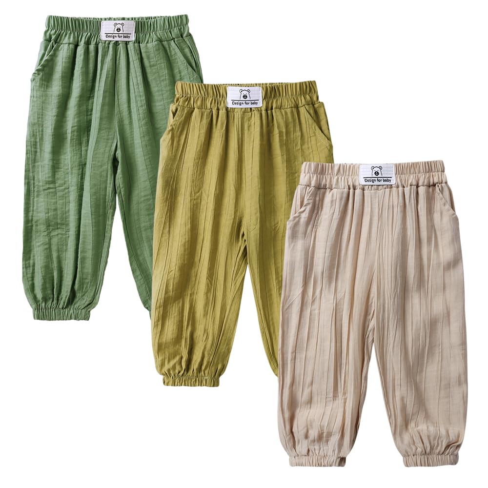 Kids Tales 3 Pack Rayon of Bamboo Pants Child Boys Girls Basic Solid Trousers Big Kids Elastic Waist Long Pants Bloomers