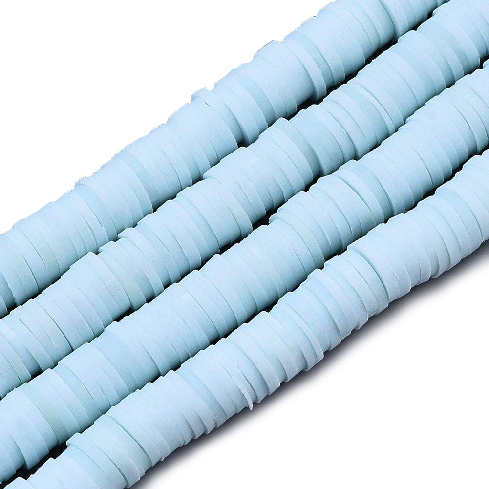 PandaHall 10 Strands 6mm Flat Round Polymer Clay Spacer Loose Beads Disc Shape Handmade Heishi Clay Beads for Earring Necklace Bracelet Jewelry Making,Sky Blue