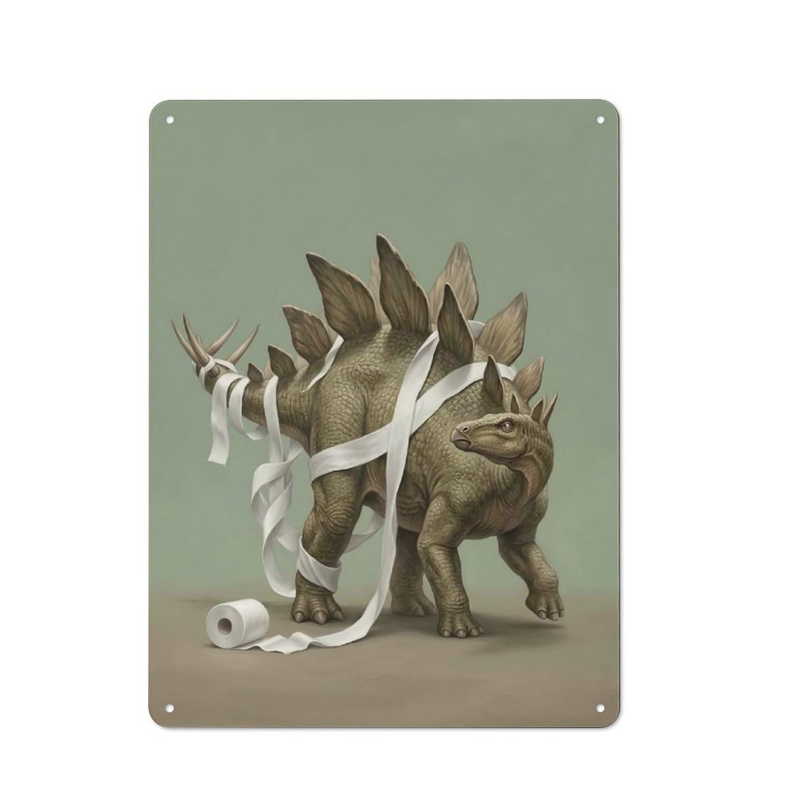 Junmoney Style-13 Tin Wall Plaque 40X30cm With Stegosaurus Wrapped In Toilet Paper For Garage Wall, With Clear Vintage Wall Decor Character
