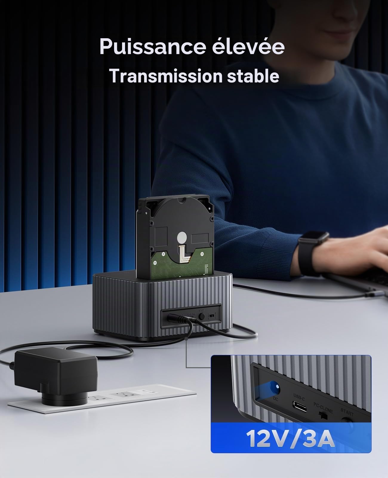 ORICO 10Gbps Station d'accueil pour Disque Dur SATA 2,5"/3,5" Pouces et M.2 NVMe SSD avec clonage Hors Ligne, avec Boîtier à Dissipateur Thermique en Aluminium (IT28E-C)