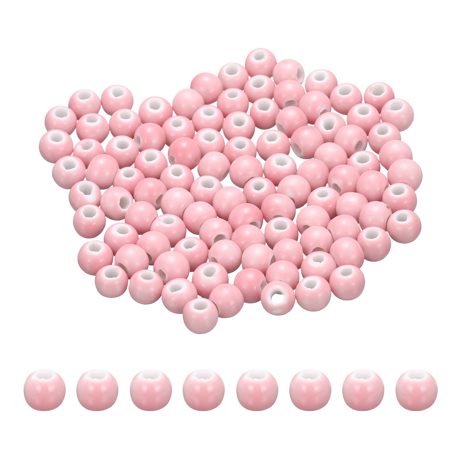 PATIKIL 100 Pcs Porcelain Beads, 8 mm Round Ceramic Handmade Spacer Loose Beads for Bracelet Necklace Earring Jewelry Making DIY Crafts, Pink