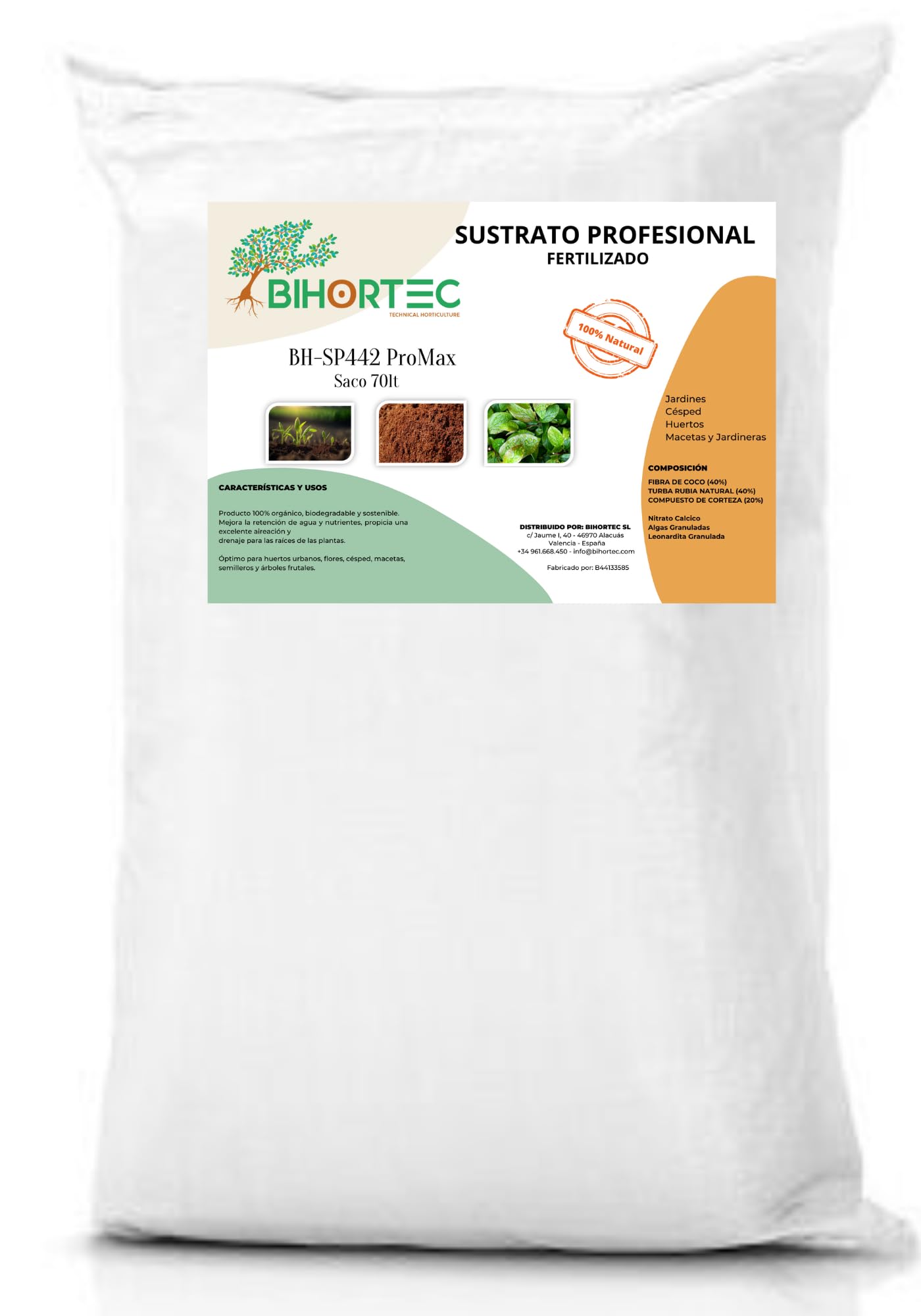 SUSTRATO Profesional FERTILIZADO BH-SP442 ProMax Saco 70 lts - BIHORTEC