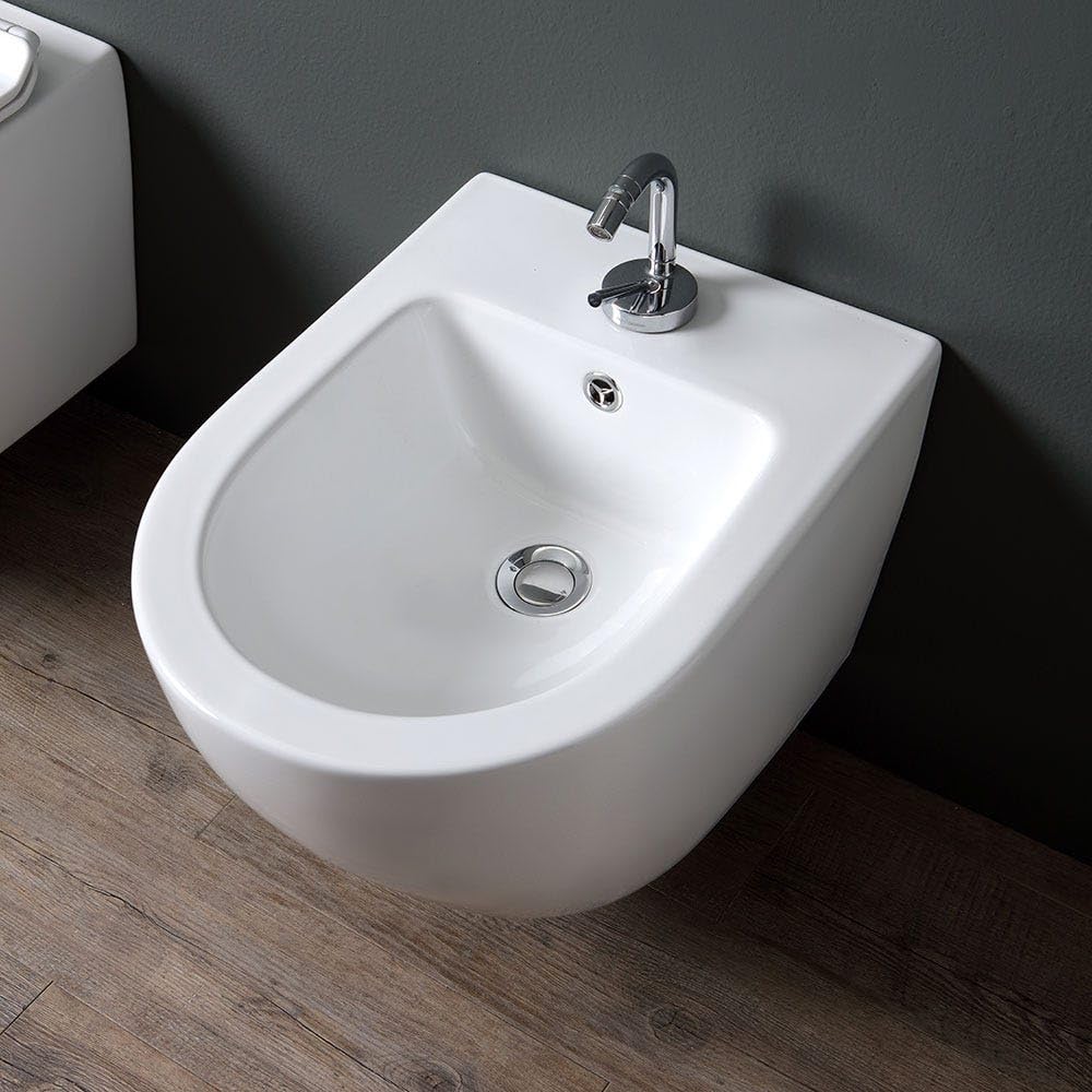 Kiamami Valentina - Sanitaires Suspendus WC + Bidet en Céramique Design Moderne et Arrondi | Folk
