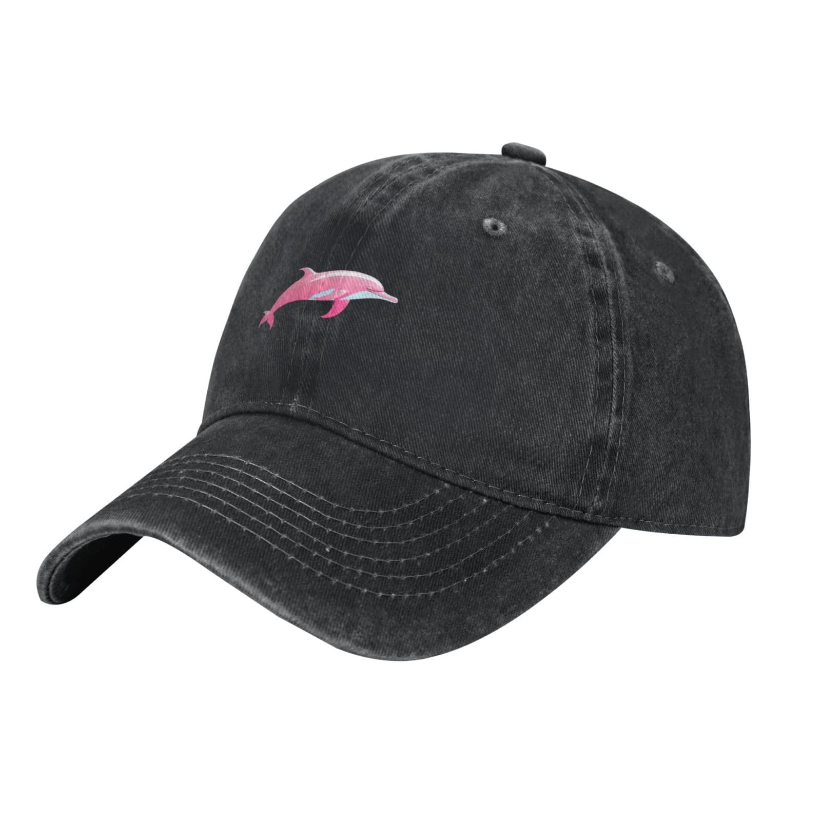 Acbnsll Black Pink Dolphin Printed Washed Cowboy Baseball Cap for Adults - Stylish and Breathable Hat
