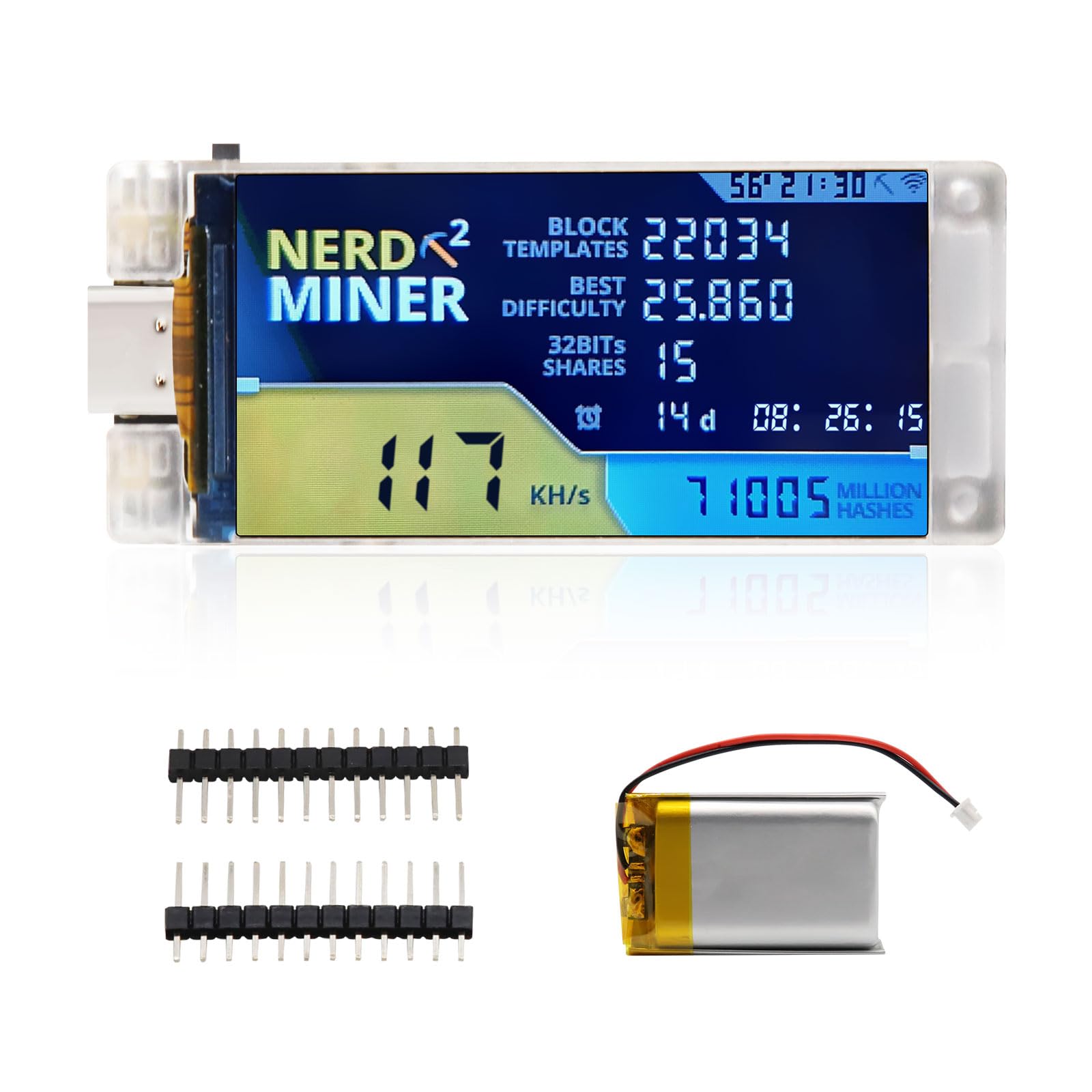NerdMiner V2 Pro T-Display ESP-S3 Module NerdMiner 78KH/s Bitcoin Solo  Lotterie BTC Miner Module Type C, with 1.9