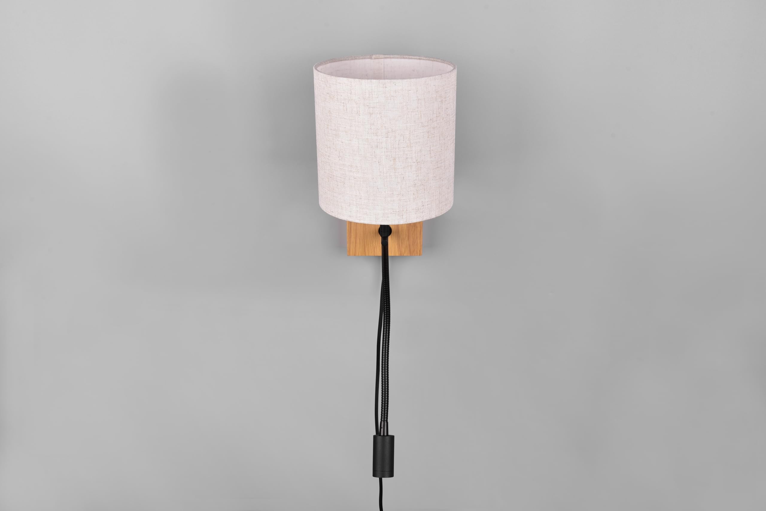 Trio Leuchten Wandleuchte Nilam 212879236, Holz naturbelassen, Schirm Stoff, exkl. 1x E27, Lesearm inkl. 3.1 Watt LED, Flex Connect, Weiß