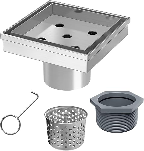 Miniatura 6 de Sharpeye - Drenaje cuadrado de 4 pulgadas con rejilla extraíble de inserción de baldosas, drenaje de piso cuadrado para ducha de acero inoxidable