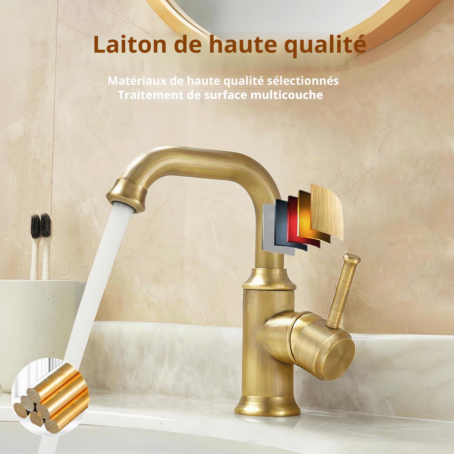 Rétro Robinet de Lavabo en Laiton Antique Pivoter à 360°