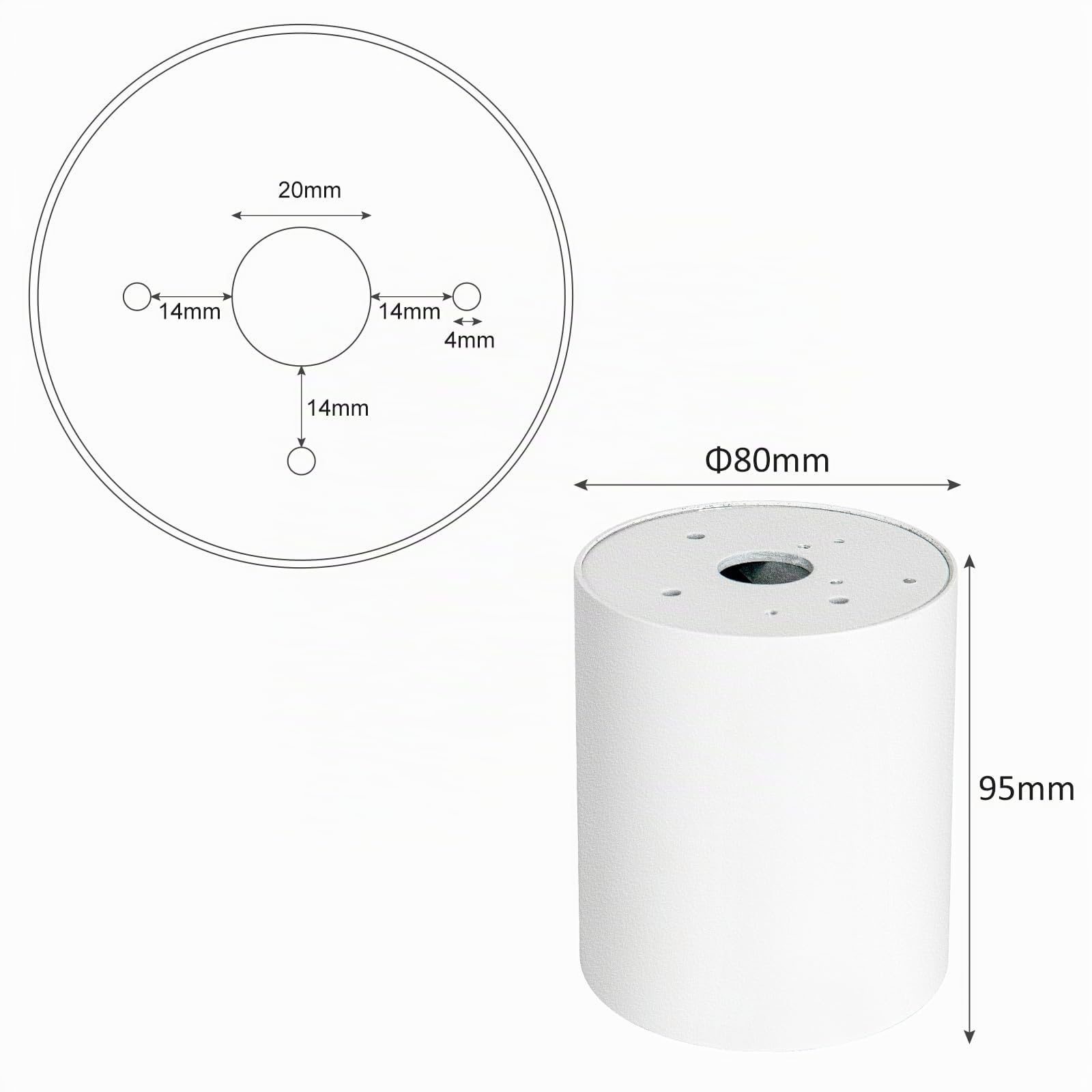Spot en Saillie Blanc IP44, Plafonnier Salle de bain, Spots de Plafond 230V avec GU10 douille, Ø80x95mm Aluminium Rond Downlight pour Modules GU10 et LED, Lot de 4