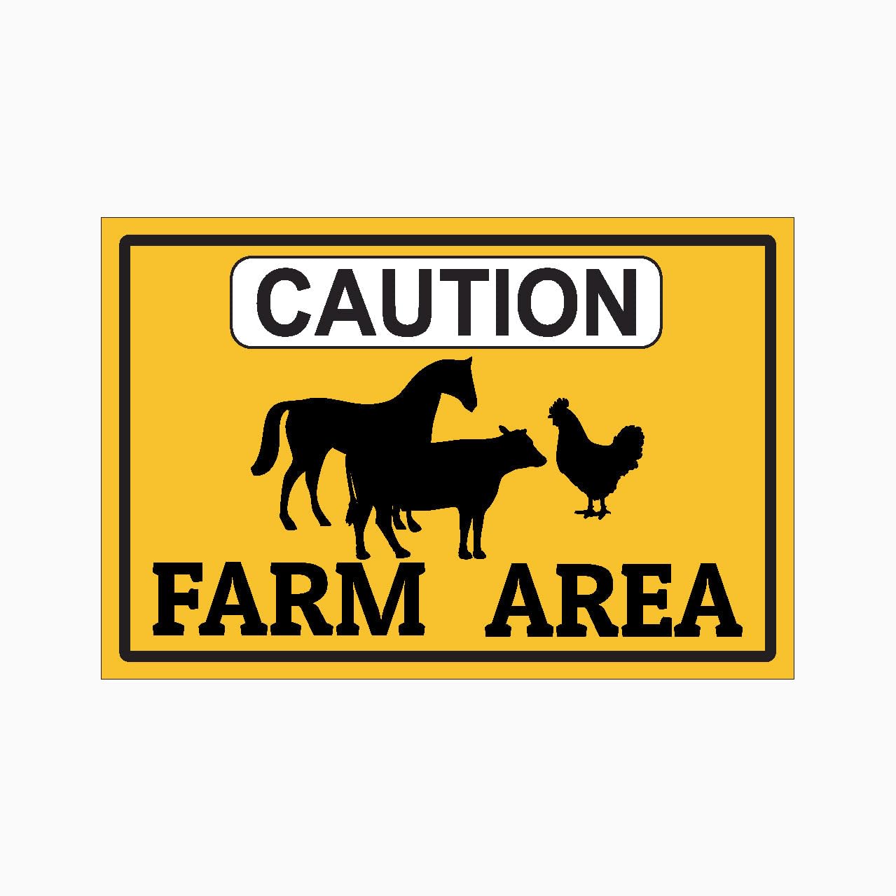 CAUTION FARM AREA Sign, 12x8 Metal Tin Sign, scene reminder and safety notice for rural farms, farmland and agricultural zones.