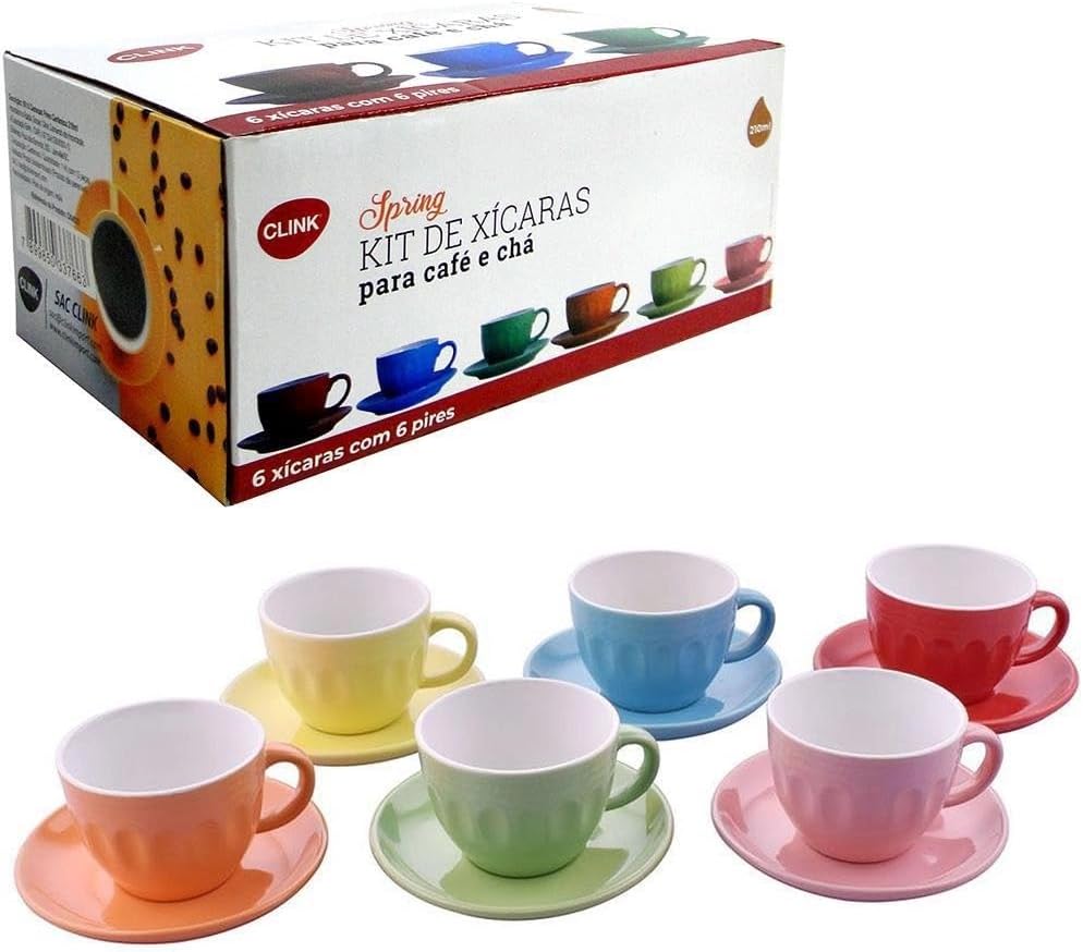 Kit 6 Xícaras 210 ML De Café Chá Com Suporte Pires Coloridas | Amazon ...