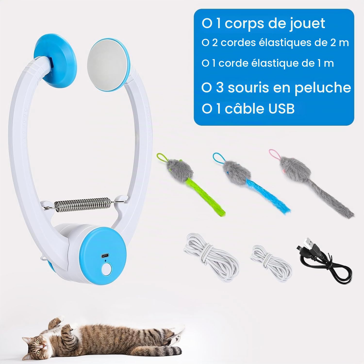 PETTOM Jouet Interactifs à Suspendre pour Chat, Jouet Chat Interieur Automatique avec Cordelette, Jouets pour Chats Suspendus aux Cadres, Jeux Chat Souris pour Jouer, Chasser et Exercer