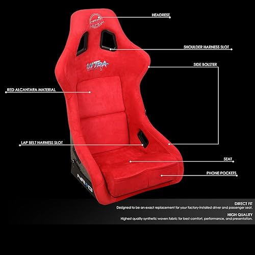 Vista 94 de NRG Innovations NRG-FRP-303RD-ULTRA Asiento universal de carreras con respaldo fijo con adaptadores de montaje lateral para arneses de 6 puntos