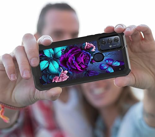 Miniatura 7 de Funda para Moto G Play 2023Moto G PureMoto G Power 2022 con patrón de mariposa azul y rosa púrpura de doble capa, funda protectora híbrida de