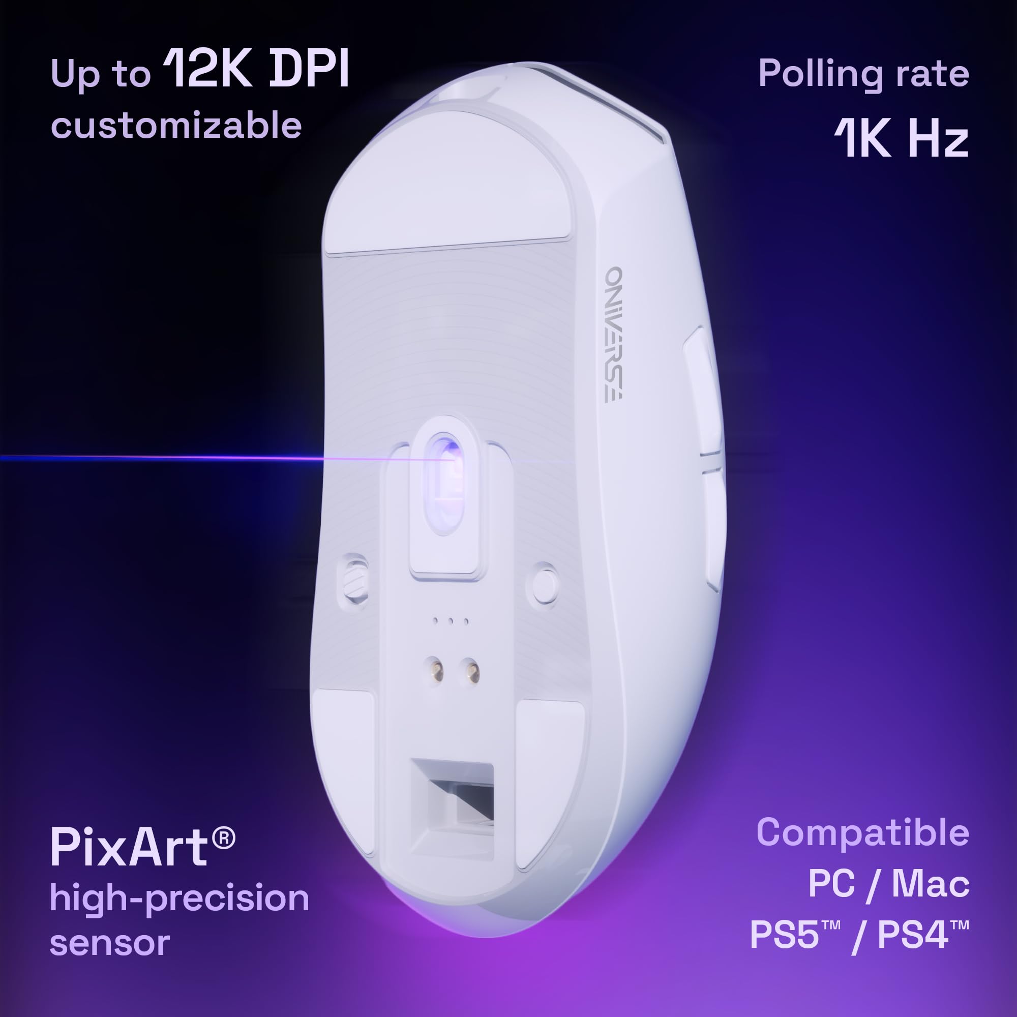 Ratón inalámbrico para Gamers con Base de Carga, Sensor PixArt 12000 dpi, 3 Modos de conexión (2,4 G/Bluetooth/Cable), Pantalla integrada, Polling Rate 1000 Hz, para PC/Mac/PS5/PS4