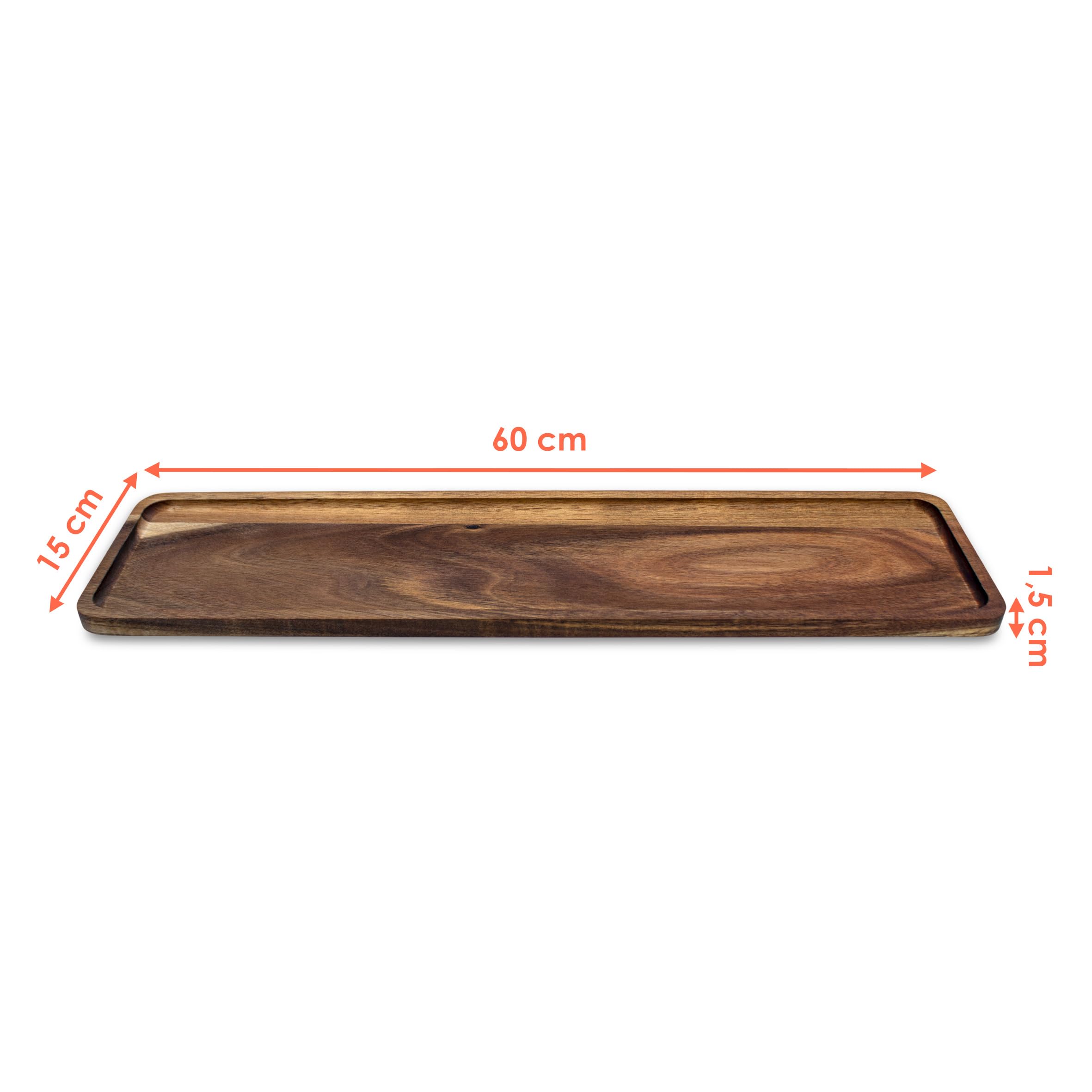 Vassoio decorativo in legno di acacia naturale – 60 x 15 cm – Piatto candela in legno massello – Vassoio per candele, vassoio in legno di acacia – Decorazione da tavolo per Natale Avvento matrimonio