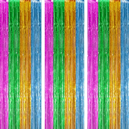 Image of KatchOn, XtraLarge Multicolor Fringe Backdrop - Pack of 3 | Foil Fringe Curtain for Hawaiian, Luau, Fiesta, Tropical Party Decorations | Streamers Party Decorations for Birthday, Wedding, Baby Shower