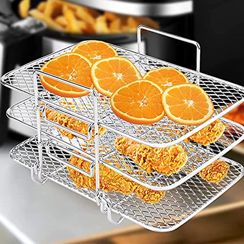 AGSYFFD Air fryer ninja foodi accessories, 304 stainless steel multi-layer dehydrator rack toast indoor oven crisper set tray bacon for french fries/frozen food Three-tier grill