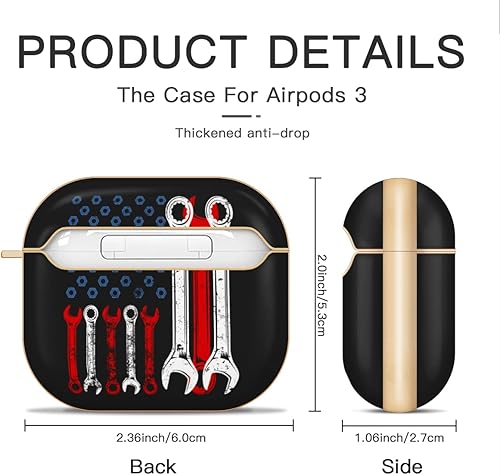 Miniatura 5 de Mechanic - Funda compatible con AirPods 3 con bandera de EE. UU., bonita funda chapada en oro de 3ª generación con llavero protector duro Gen 3